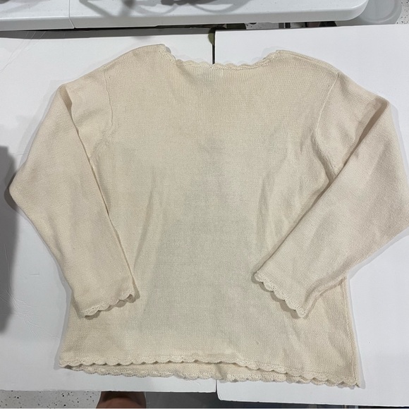 Vintage cream Christmas tree Grannycore coastal grandma scallop neck sweater 🎄 - Picture 2 of 8